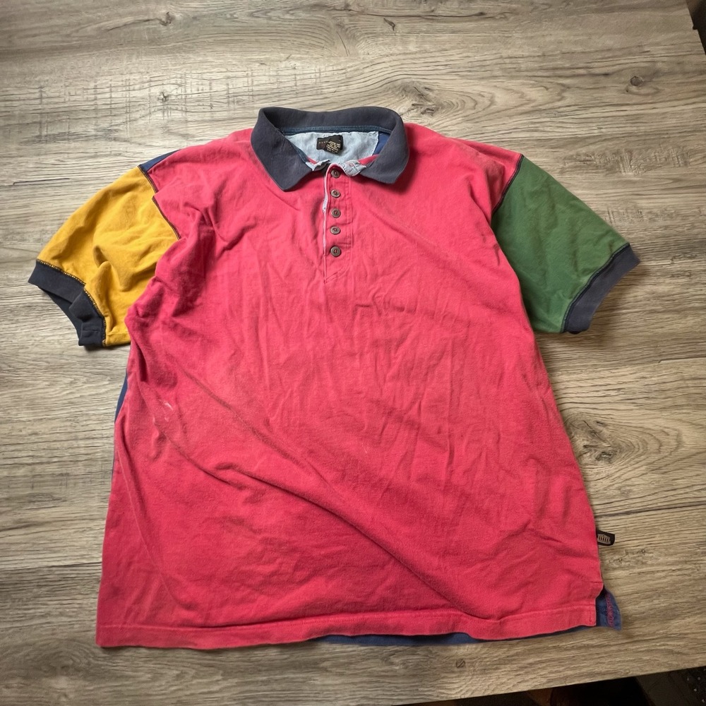Structure Colorblock Polo Shirt Mens XL Multicolor Vintage 90s Cotton Short Slv